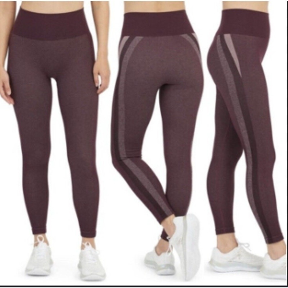 Spanx High Waisted Seamless Leggings Burgundy Plum Marled Activewear Small